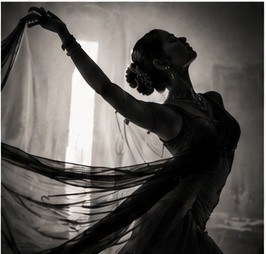 Black-and-white contemporary dancer in motion