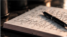 Handwritten notes and a pen